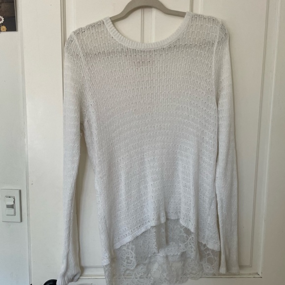 🎲Hollister White Women’s Knit Sweater with Lace 🎲 Women’s L